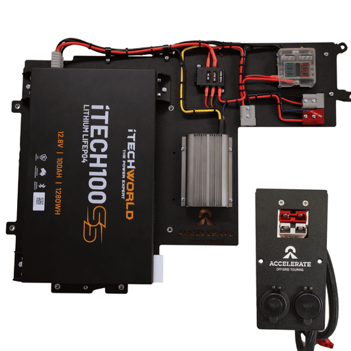 Accelerate Off-Grid Touring DIY Kits Itech World Super Slim 100Ah Lithium / REDARC Core 25amp / Socket Bank 1 - Passenger Dual Battery - Prado LC250 Series - Under Floor