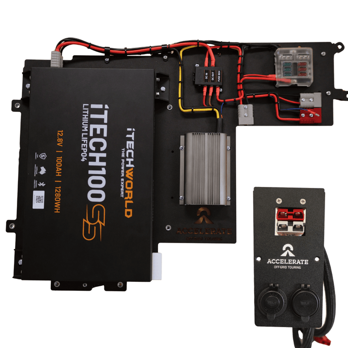 Accelerate Off-Grid Touring DIY Kits Itech World Super Slim 100Ah Lithium / REDARC Core 25amp / Socket Bank 1 - Passenger Dual Battery - Prado LC250 Series - Under Floor