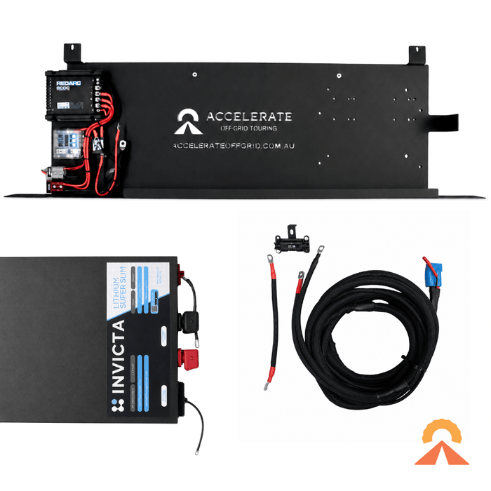 Accelerate Off-Grid Touring Dual Battery - Behind Seat 100Ah Invicta Superslime / Alpha 25A / No Dual Battery – 79 Series LandCruiser – 100/200Ah Behind Seat - With Jumpstart Feature