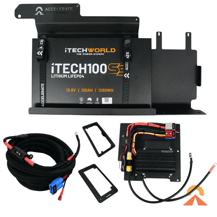 Accelerate Off-Grid Touring Dual Battery - Behind Seat 100Ah iTech SuperSlim / REDARC Classic 25A Dual Battery - Next-Gen & Super Duty Ford Ranger - Behind Seat