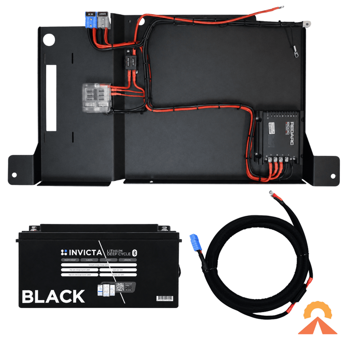 Accelerate Off-Grid Touring Dual Battery - Under Floor REDARC Alpha 25A / 200Ah Invicta Black Dual Battery - Land Rover Defender - Underfloor - With Jumpstart Feature
