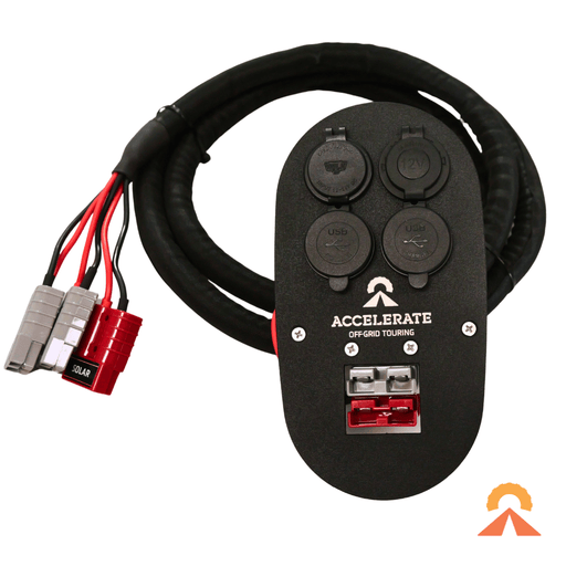 Accelerate Off-Grid Touring Socket Banks 2 x 12v + 2 x Dual USB A/C + 1 x Grey + 1 x Red Anderson / 2.8m Wiring Harness Socket Bank - Y62 Nissan Patrol - Rear Cup Holder