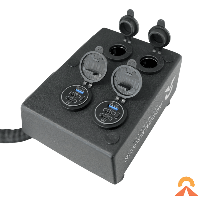 Accelerate Off-Grid Touring Socket Banks 2 x 12v + 2 x USB A/C + 2 x Grey Andersons / Yes - 30cm Tail Customisable 12v Power Distribution Box - Canopy, Tub & Universal Fitment