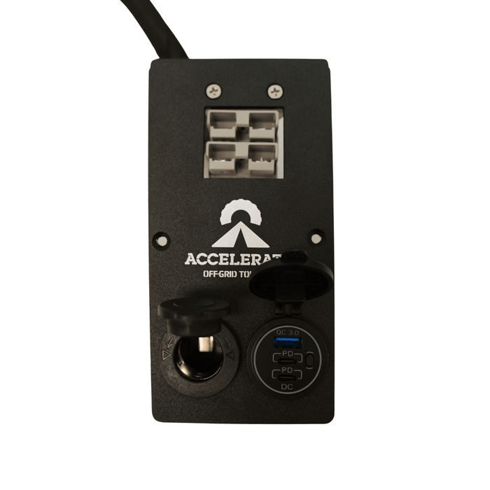 Accelerate Off-Grid Touring Socket Banks USB A/C + 12V Socket + 2 Grey Ando's - SB1 / Passenger Socket Bank - Prado 250 Series - Rear Cup Holder