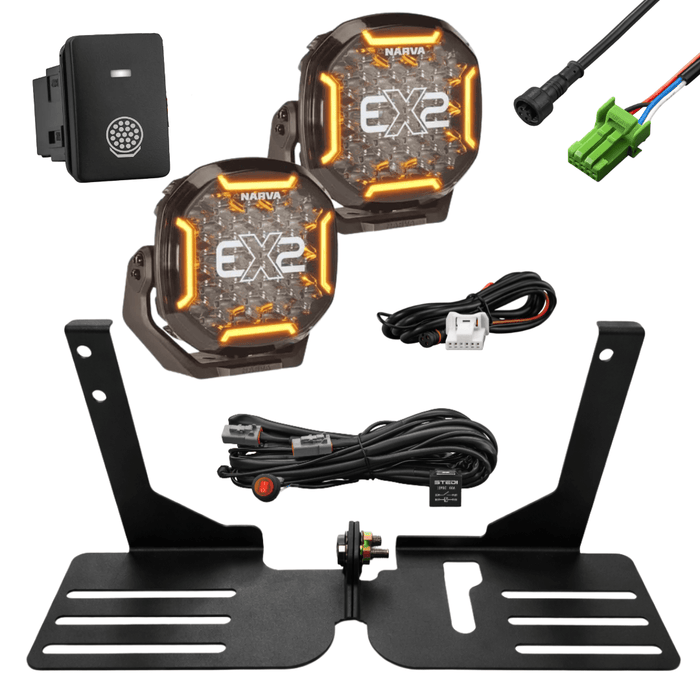 Accelerate Off-Grid Touring Yes - LED Headlights / Narva EX2 BLACKOUT 7” Driving Light Spotlight Mount - N80 Hilux - Behind Grille