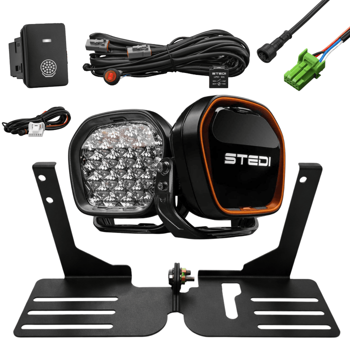 Accelerate Off-Grid Touring Yes - LED Headlights / Stedi Type-X EVO 7 Inch LED Driving Light Spot Beam Spotlight Mount - N80 Hilux - Behind Grille