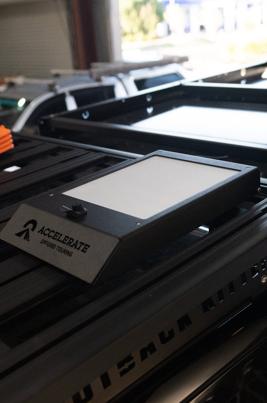 Accelerate Starlink Mini roof mount installed on a Ford Ranger Super Duty