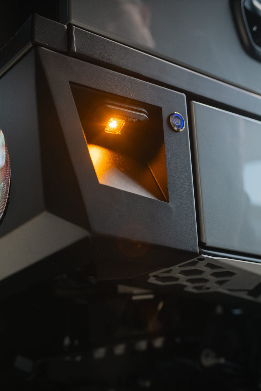 LED canopy lighting installed inside a Teralume canopy on a Ford Ranger Super Duty