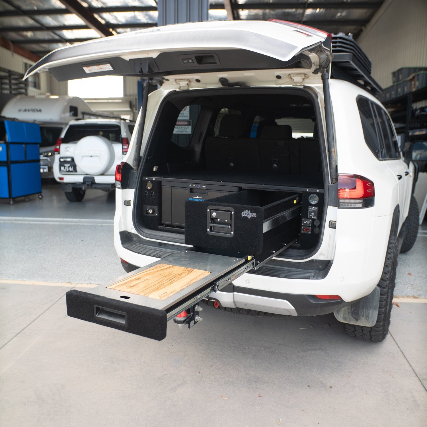 RV Storage Solutions RVSS Signature Series The Evakool Weekender Plus to Suit Toyota Land Cruiser 300 Series & EvaKool 40l Drawer Fridge