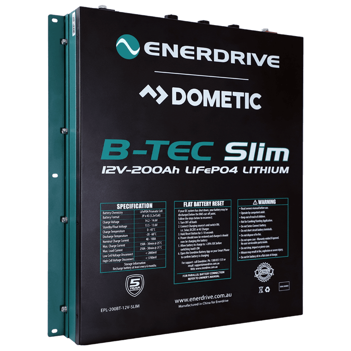 Enerdrive Lithium Battery ENERDRIVE B-TEC 200A 12V Lithium Slimline Lithium Battery - Metal Case