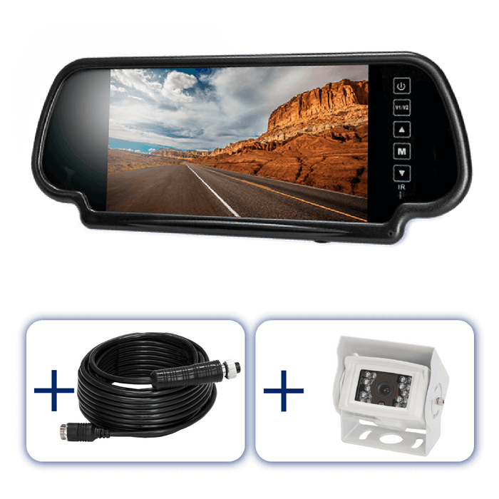 Safety Dave Reverse Camera 7 inch Rear Rear Vision Mirror / SD Square White Reverse Camera Caravan Single Camera Kit